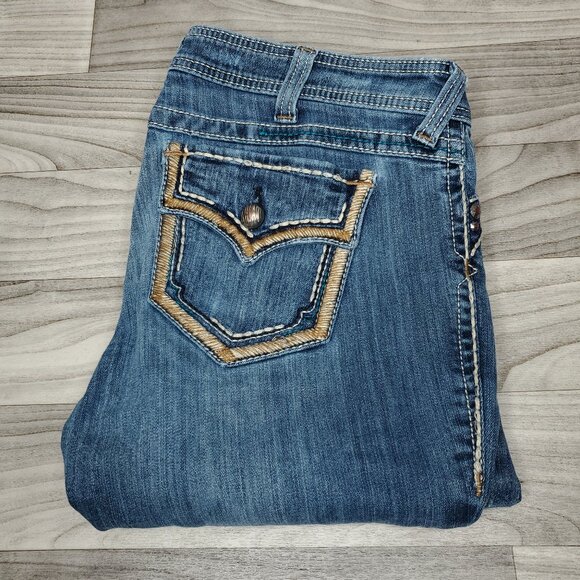 Ariat Women's Ruby Classic Blue Boot Cut Jeans Size 33x32 Charm Zipper - Picture 1 of 16